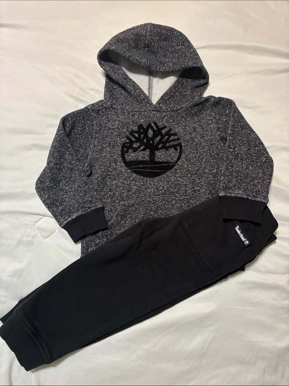 Timberland Gray Hooded Sweatshirt and Black Joggers Set